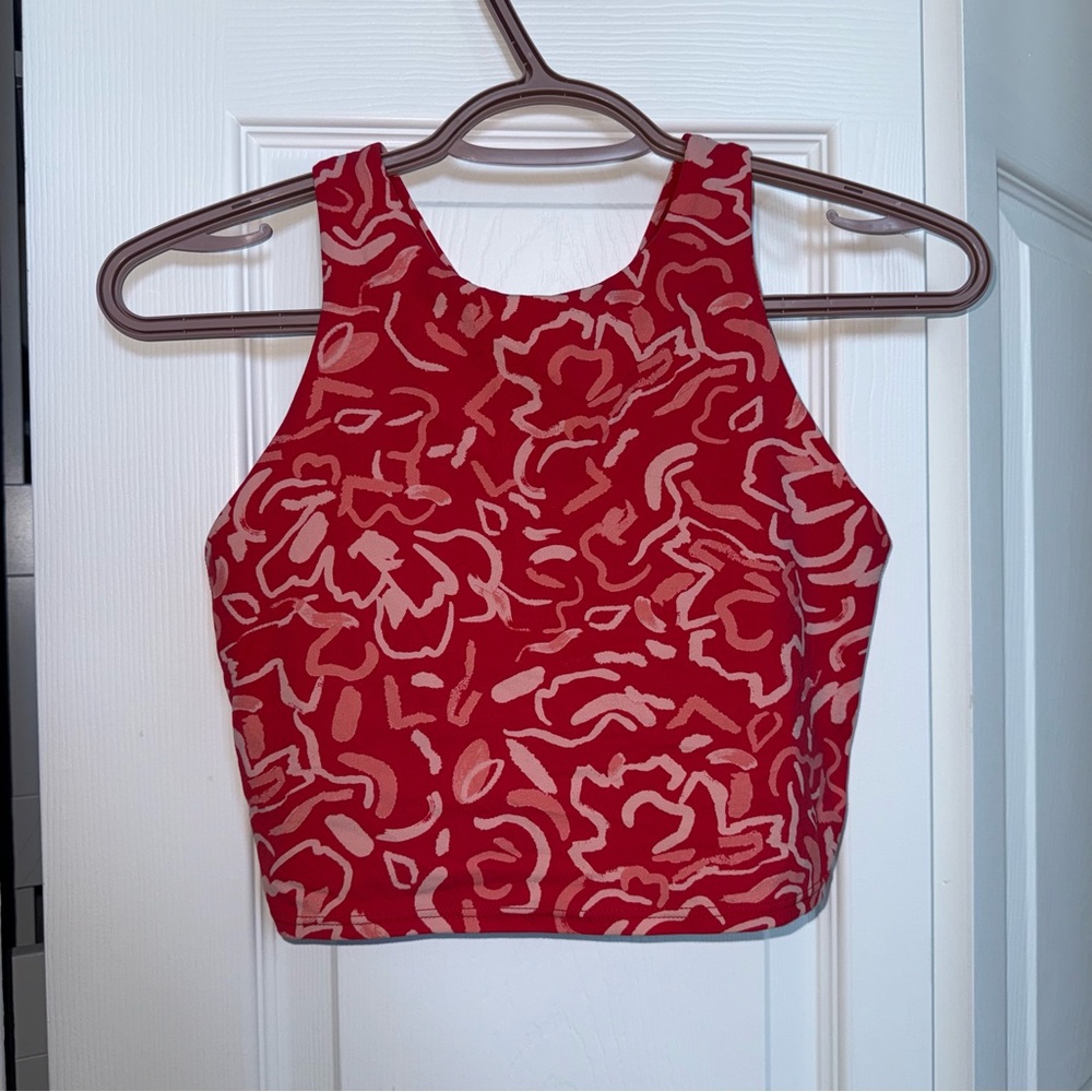 Red Patterned Racerback ATHLETA Crop Top